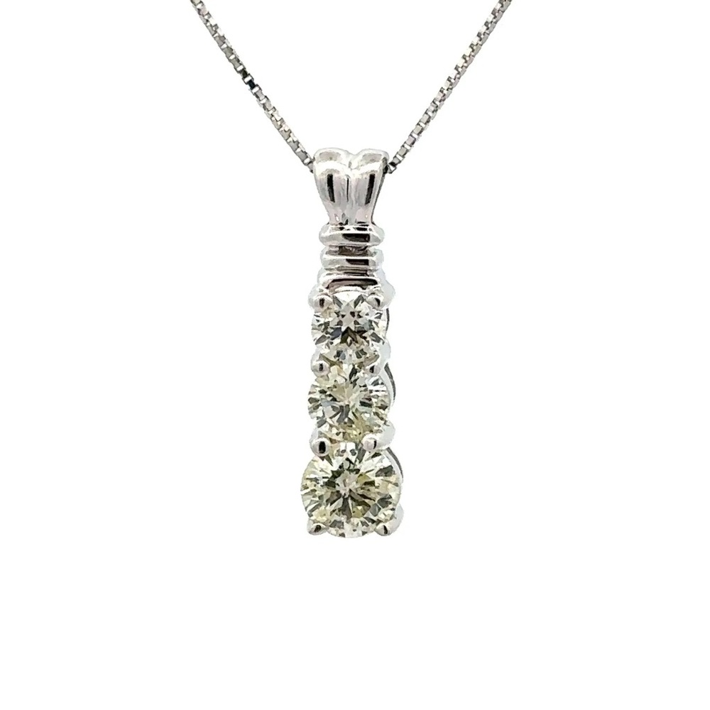 3.07 Ct Vvs1+,3 Stone Yellow White Round Moissanite Diamond Silver Pendant 20"